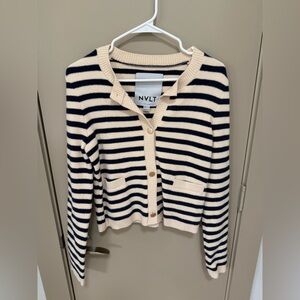 NVLT Anthropologie Women's Cardigan - Cream and Navy Stripes